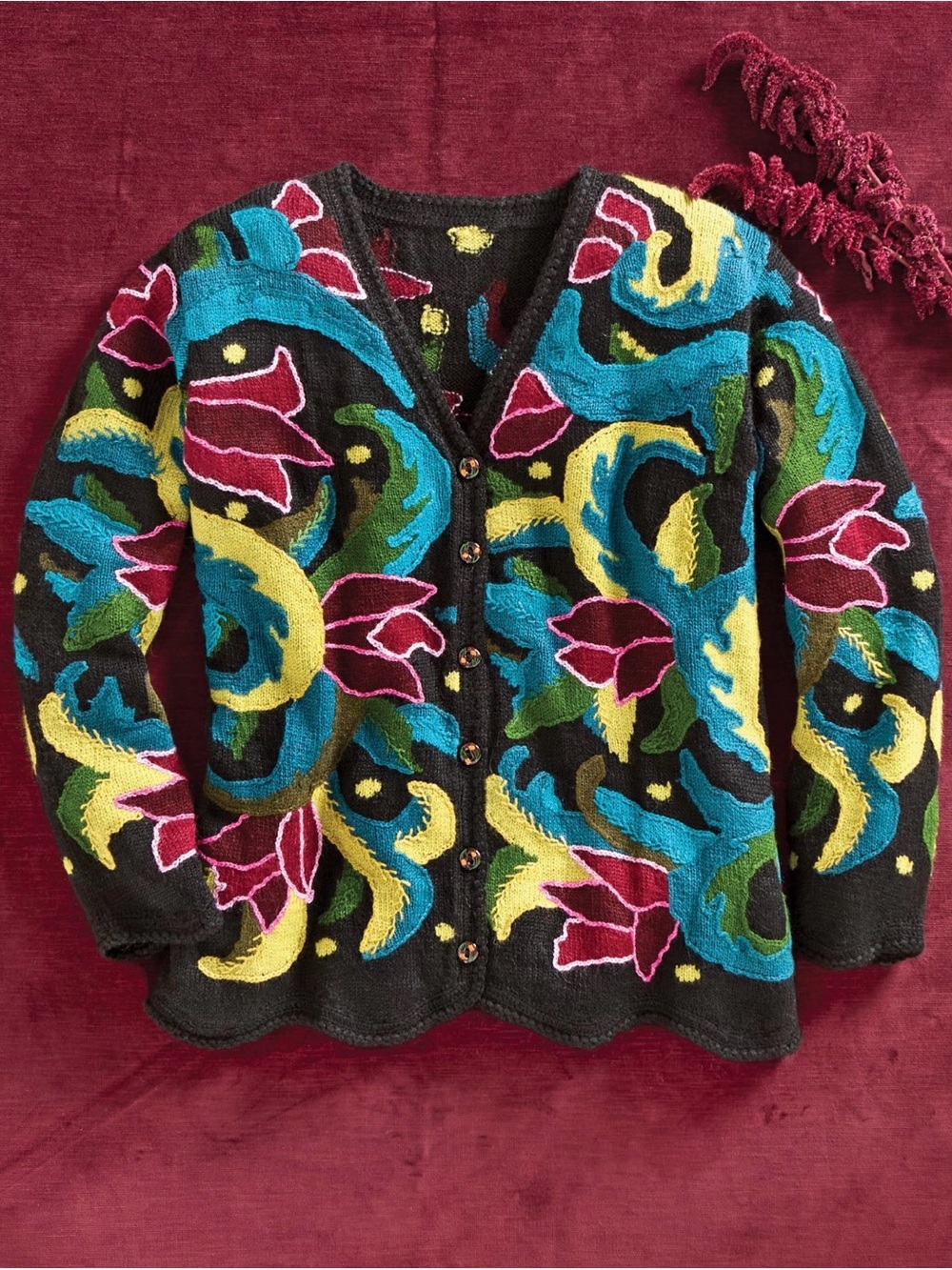 Andean Jacquard Hand Knit Peruvian Cardigan size M